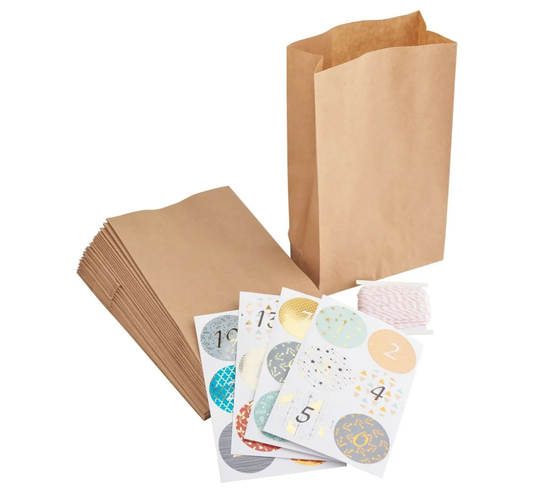 folia Tüten & Anhänger|Adventskalender>Adventskalender-Set "Kraftpapier", lebensmittelechte Papiertüten