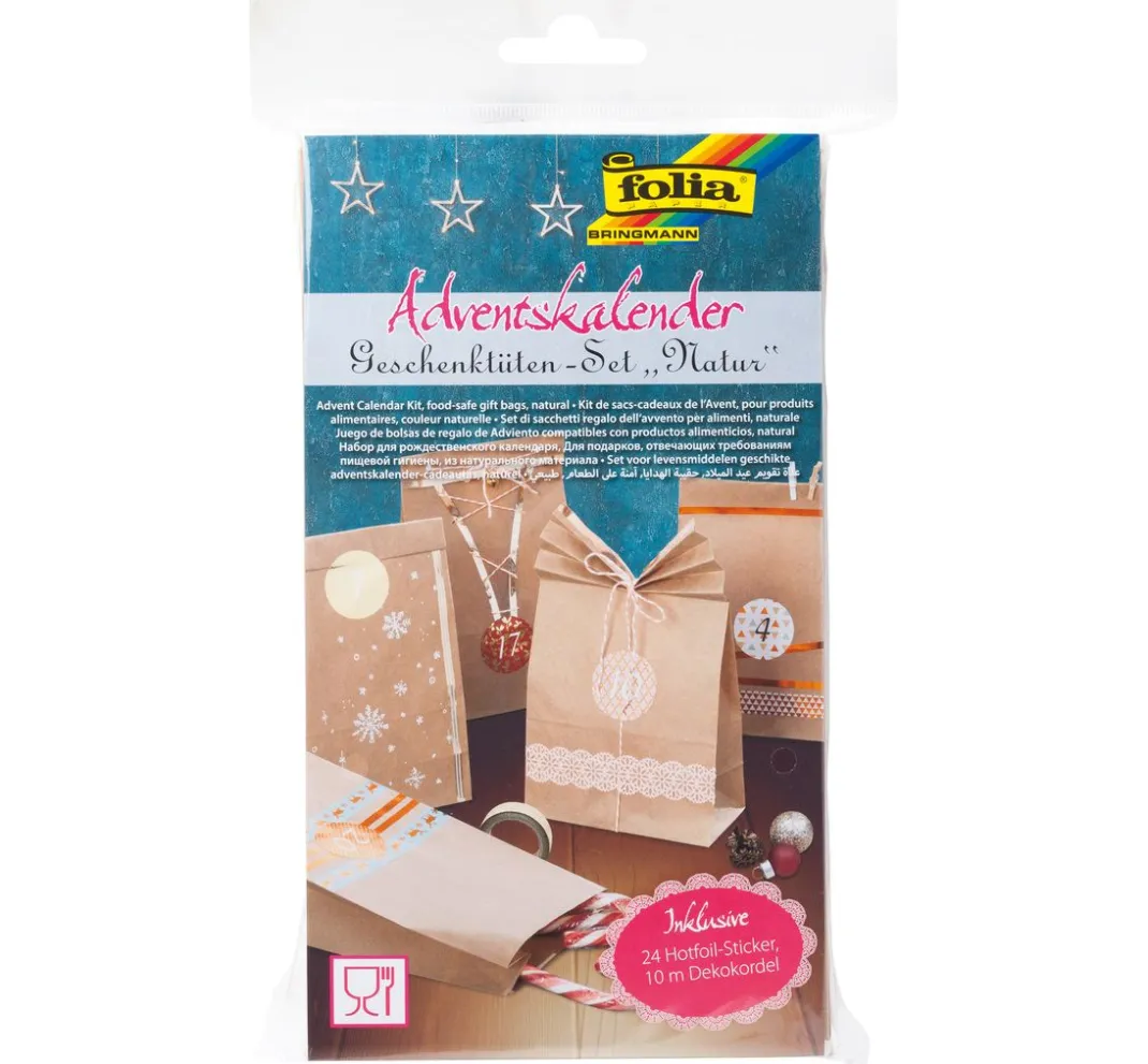 folia Tüten & Anhänger|Adventskalender>Adventskalender-Set "Kraftpapier", lebensmittelechte Papiertüten