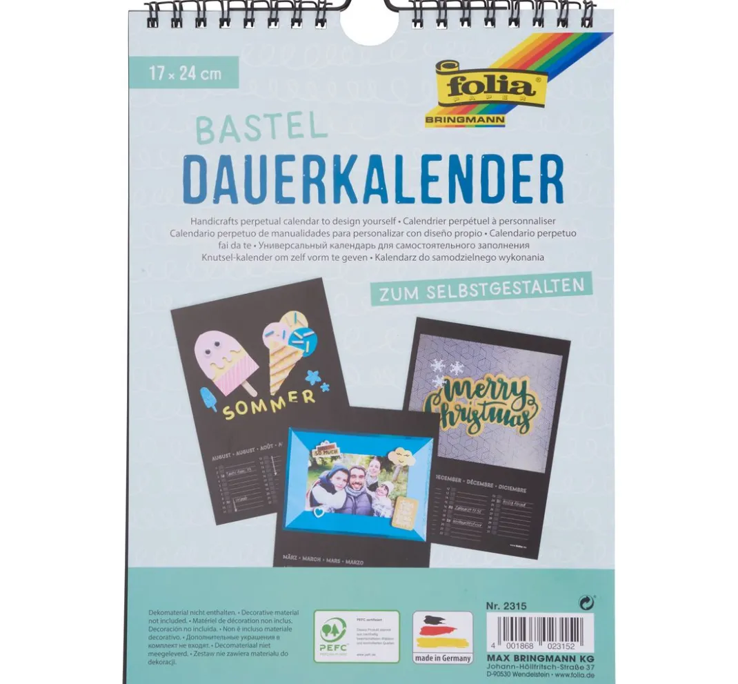 folia Kalender & Bullet Journal|Kalender>Bastel Dauerkalender, 17 x 24 cm