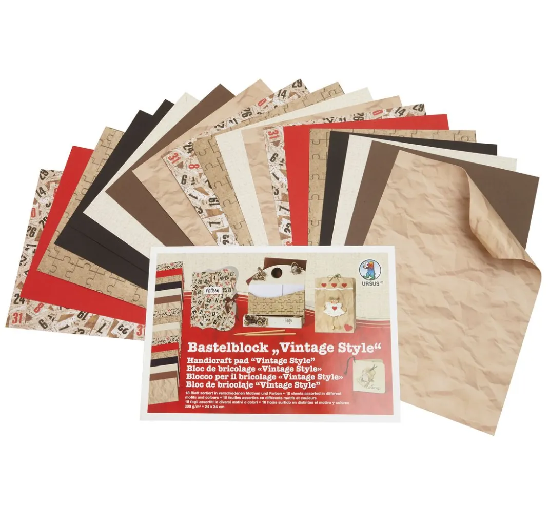 Kinder URSUS Papier|Farb- & Motivblöcke>Bastelblock "Vintage Style"
