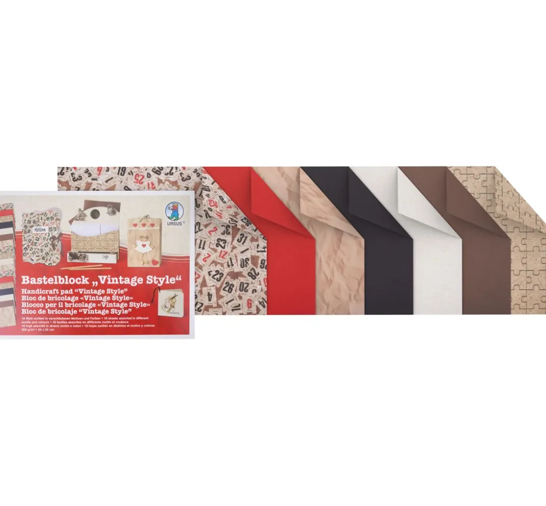 Kinder URSUS Papier|Farb- & Motivblöcke>Bastelblock "Vintage Style"