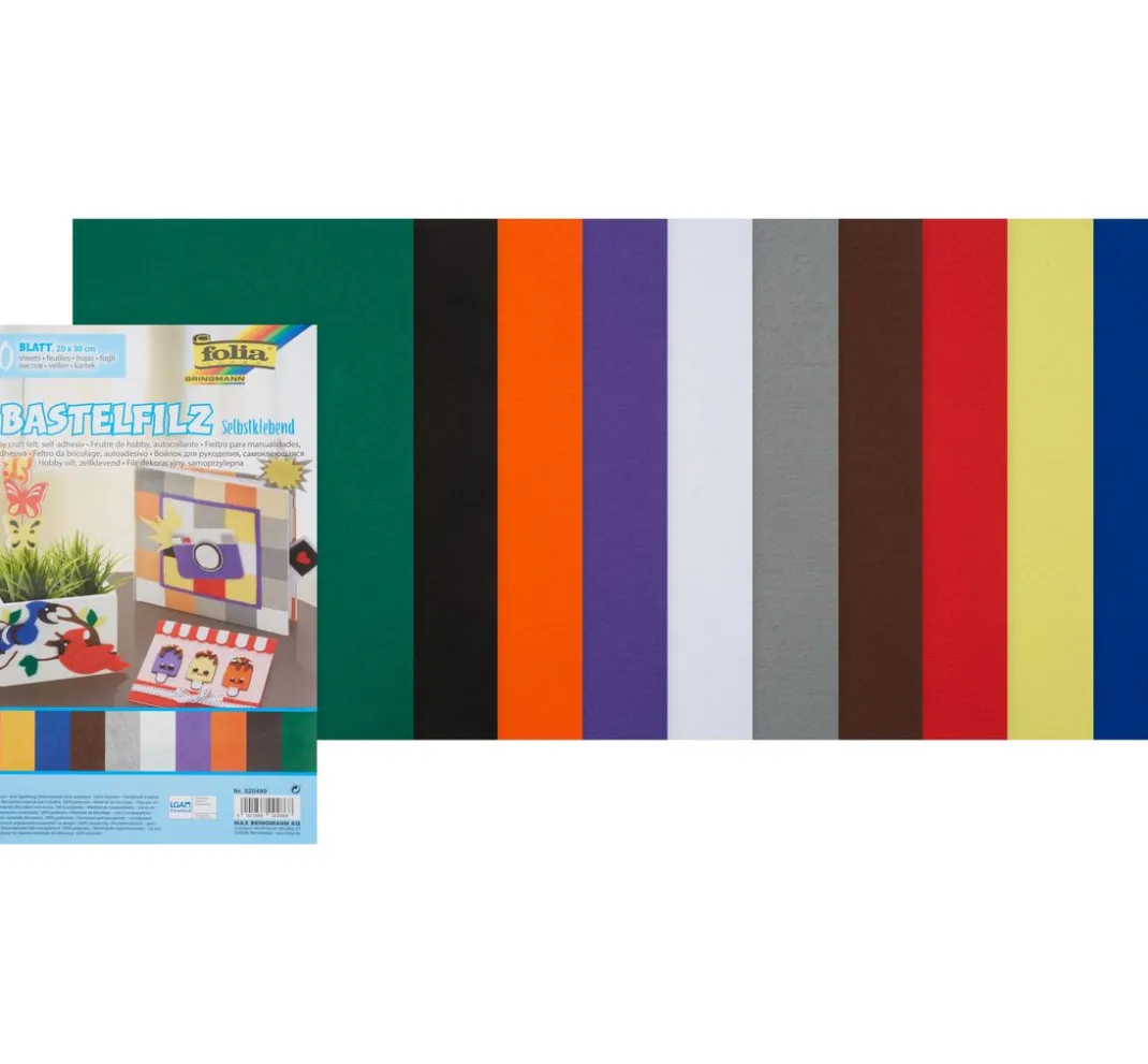 Kinder folia Filz|Bastelfilz>Bastelfilz selbstklebend, 20x29cm, 10 Blatt