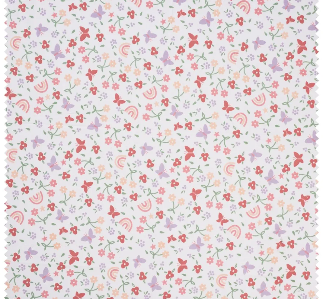 VBS Marktplatz Stoff Meterware|Baumwollstoff>Baumwoll-Stoff "Blumen, Regenbogen und Schmetterlinge"