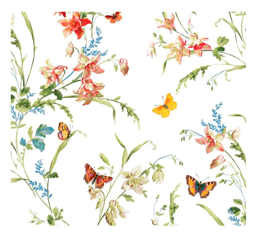 Globaltex Stoff Meterware|Baumwollstoff>Baumwoll-Stoff "Blumenwiese mit Schmetterlingen"