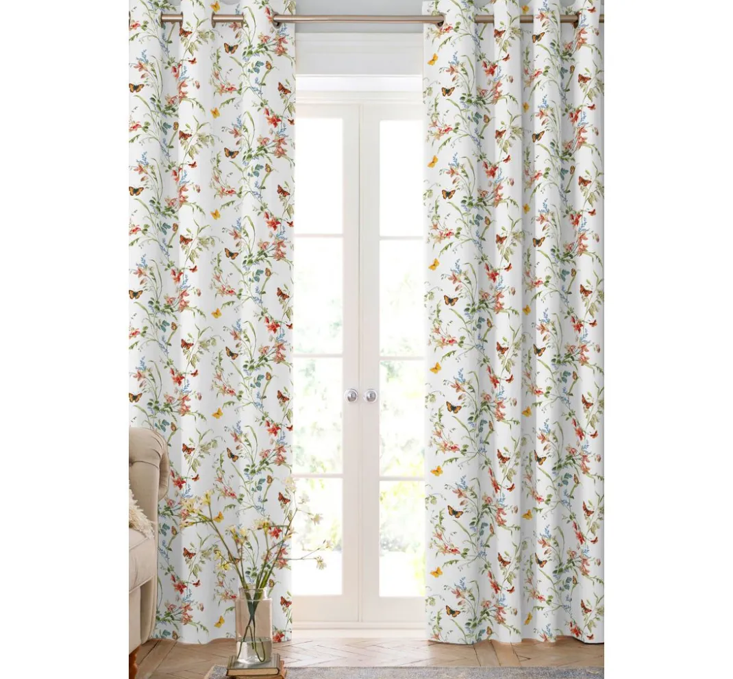 Globaltex Stoff Meterware|Baumwollstoff>Baumwoll-Stoff "Blumenwiese mit Schmetterlingen"
