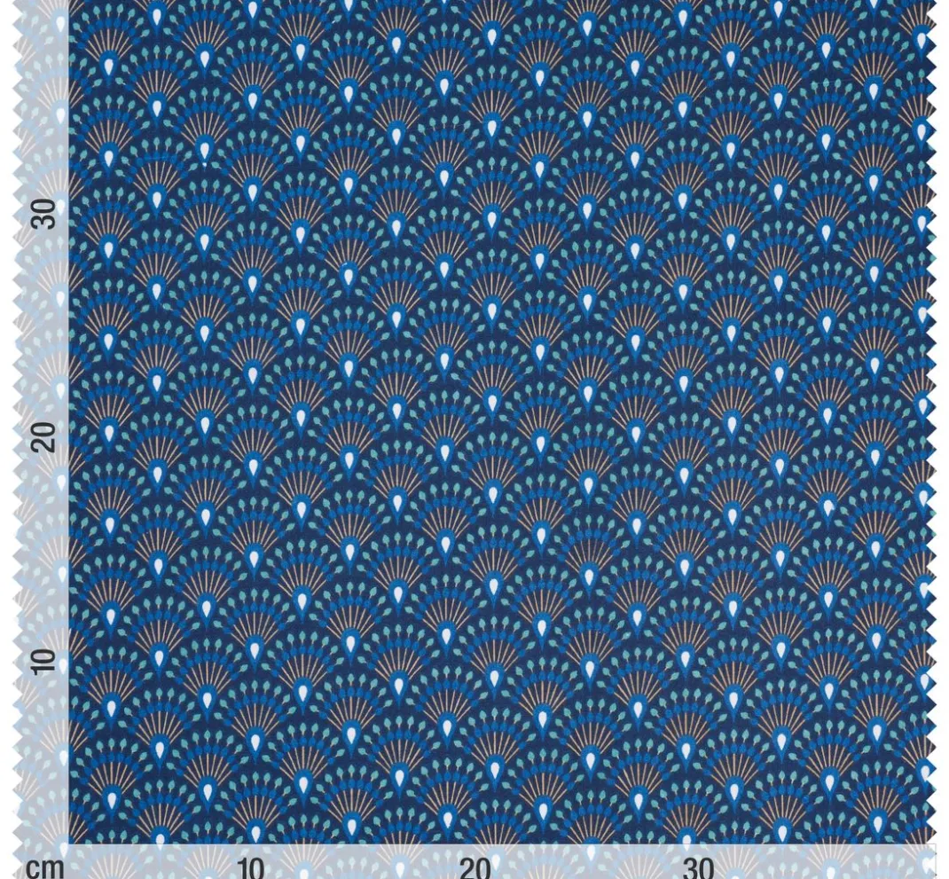 VBS Marktplatz Beschichteter Stoff|Stoff Meterware>Baumwoll-Stoff "Fächer Indigo" Acryl beschichtet