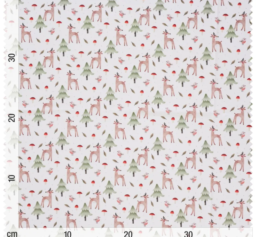 Kinder Globaltex Weihnachtsstoffe|Kinderstoffe>Baumwoll-Stoff "Rehe im Pilzwald"