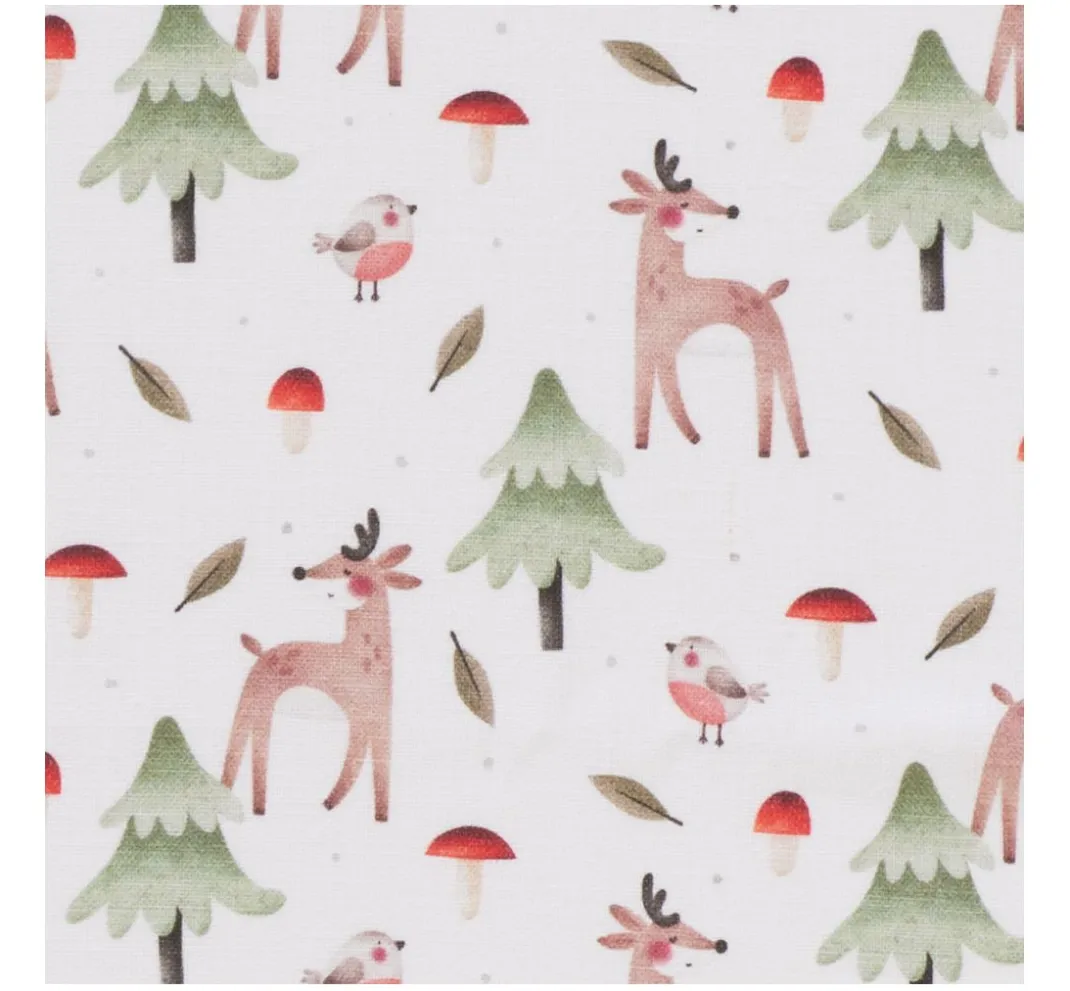 Kinder Globaltex Weihnachtsstoffe|Kinderstoffe>Baumwoll-Stoff "Rehe im Pilzwald"