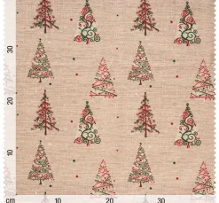 Globaltex Stoff Meterware|Weihnachtsstoffe>Baumwoll-Stoff "Weihnachtsbäume", Acryl beschichtet