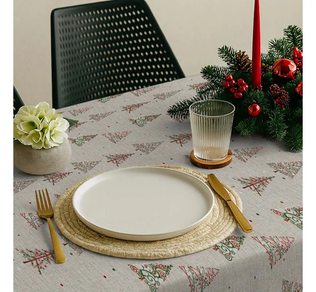 Globaltex Stoff Meterware|Weihnachtsstoffe>Baumwoll-Stoff "Weihnachtsbäume", Acryl beschichtet