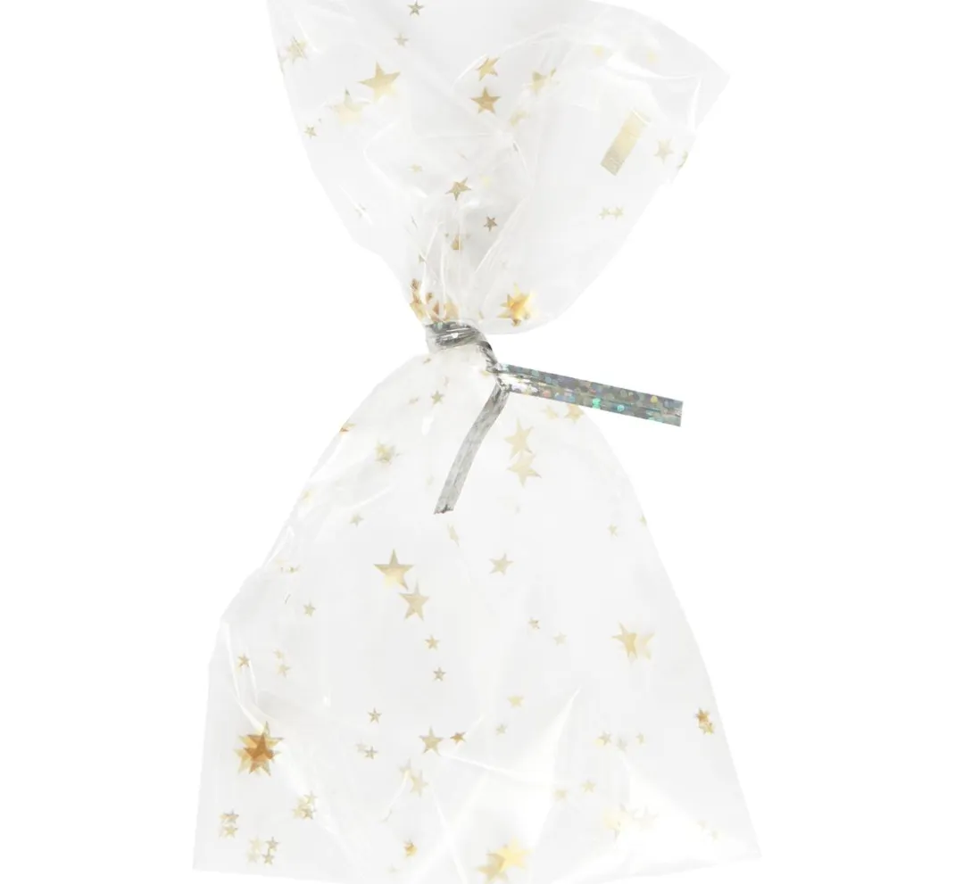 Rico Design Backen|Bastelfolie>Bodenbeutel "Goldene Sterne" mit Verschlussstreifen