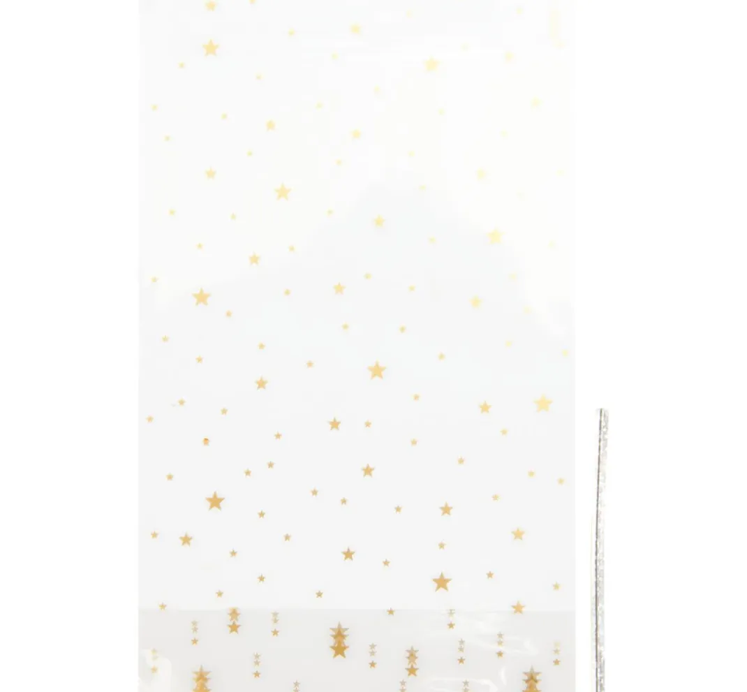 Rico Design Backen|Bastelfolie>Bodenbeutel "Goldene Sterne" mit Verschlussstreifen