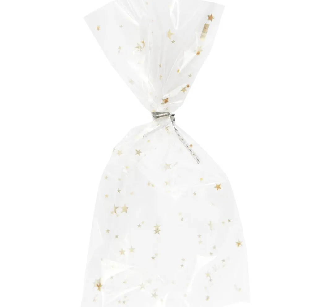 Rico Design Backen|Bastelfolie>Bodenbeutel "Goldene Sterne" mit Verschlussstreifen