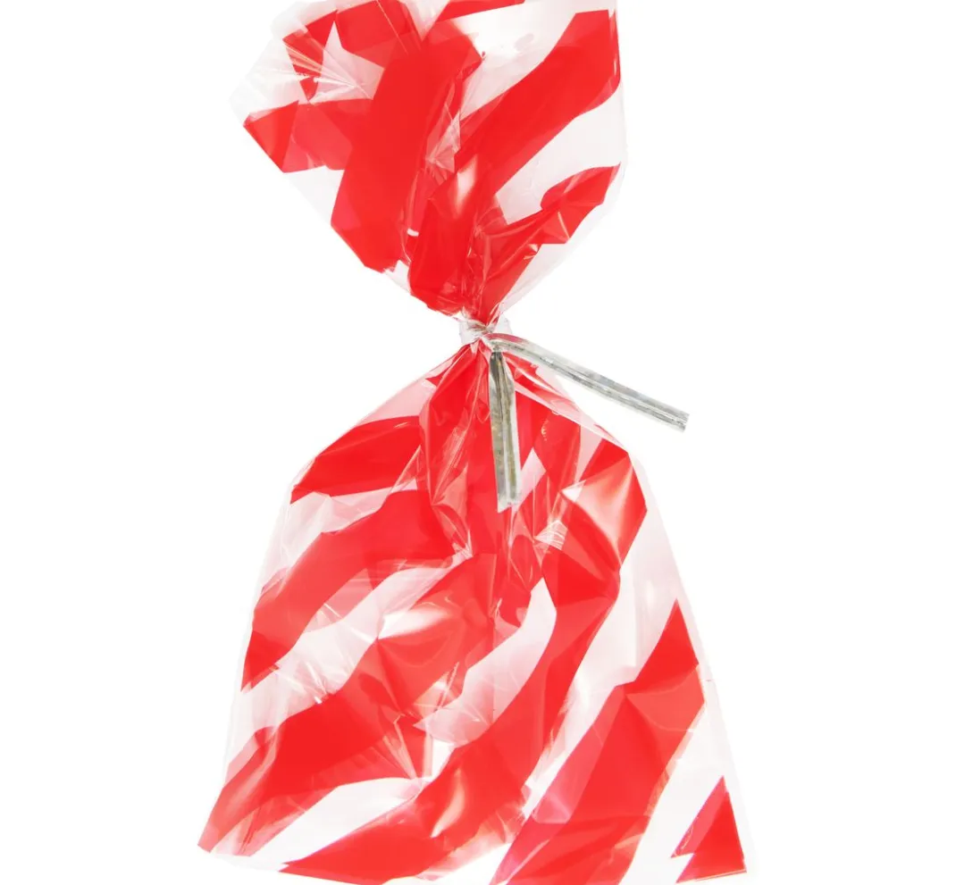 Rico Design Backen|Schutzhüllen & Zellglasbeutel>Bodenfaltenbeutel "Rote Streifen" mit Verschlussband