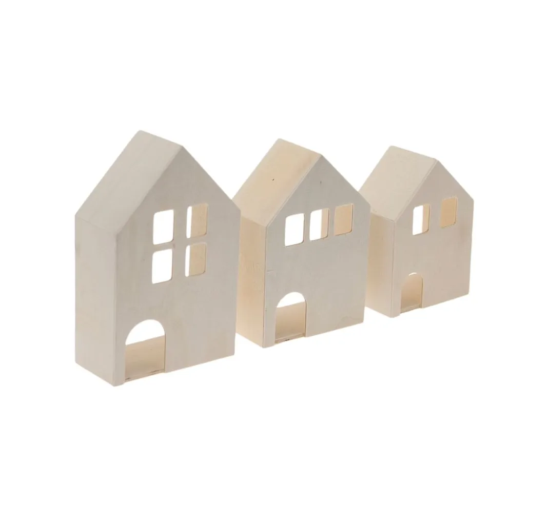 stafil Holz, Mdf & Pappmaché|Serviettentechnik>3D Holzhäuschen, 3er-Set