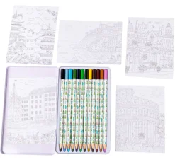 Topp Farbsets|Stifte>Designdose mit 12 Buntstiften "Colorful World Weltreise"
