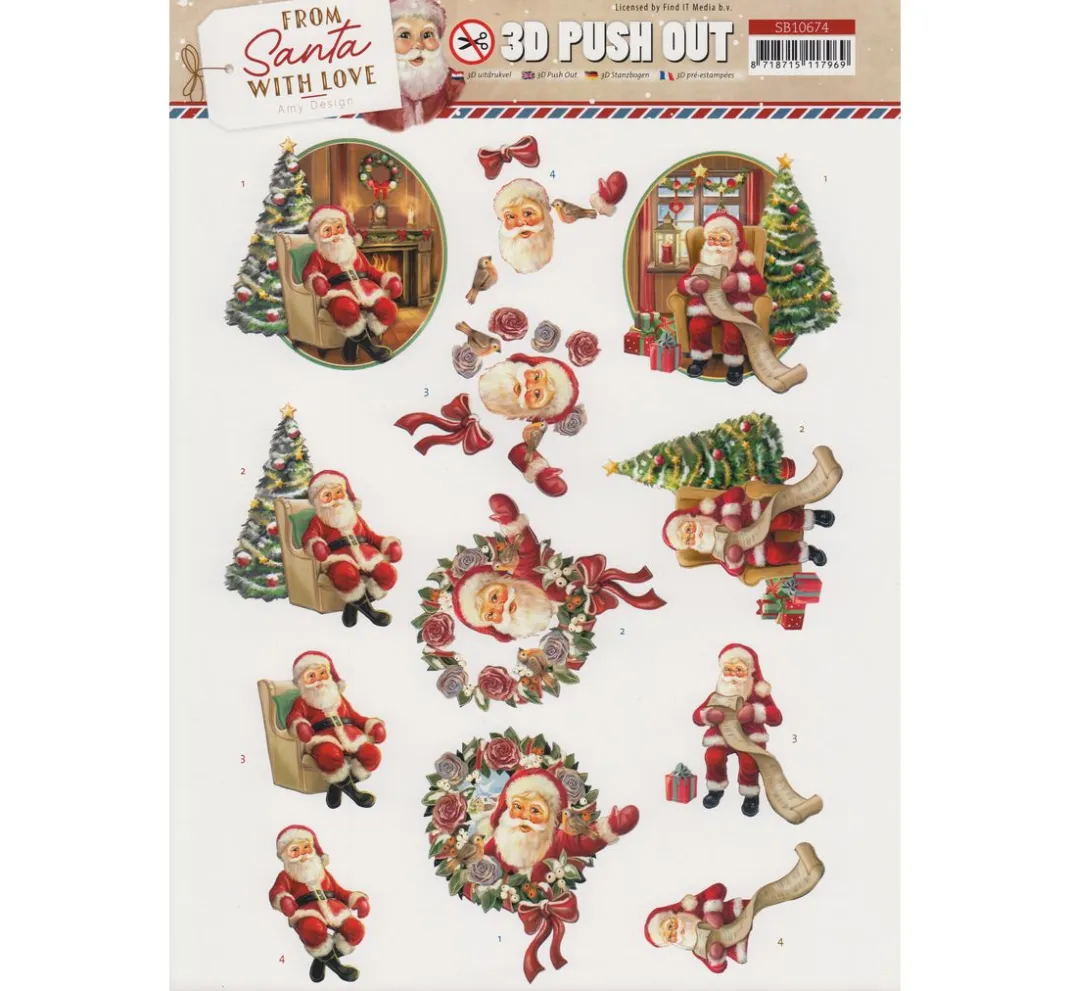 FINDit 3D-Motivbögen|Kartengestaltung>3D-Stanzbogen-Set "From Santa with love"