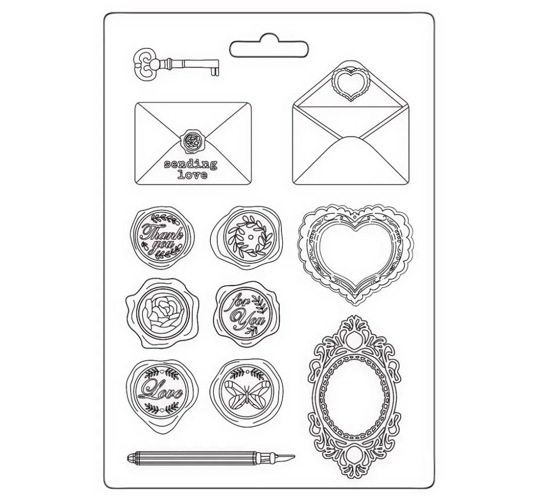 Kinder Stamperia Modellier-Werkzeuge|Weiteres>3D-Texturform "Shabby Rose - Letters & Seals"