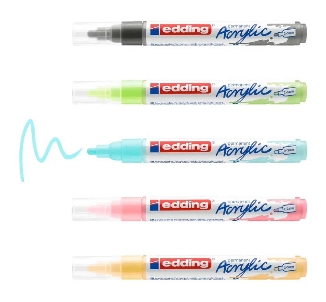 edding Stifte|Künstlerfarbe>5100 Acrylic "Acrylmarker - Pastell", Mittel, 5er-Set