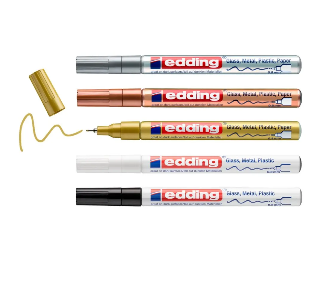 edding Lackfarbe|Stifte>780 Glanzlack-Marker Metallic, Basic, 5er-Set