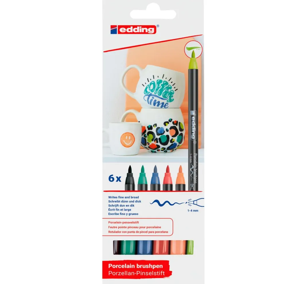 edding Farbsets|Glas- & Porzellanmalerei>4200 Porcelain brushpen "Vivid", 6er-Set