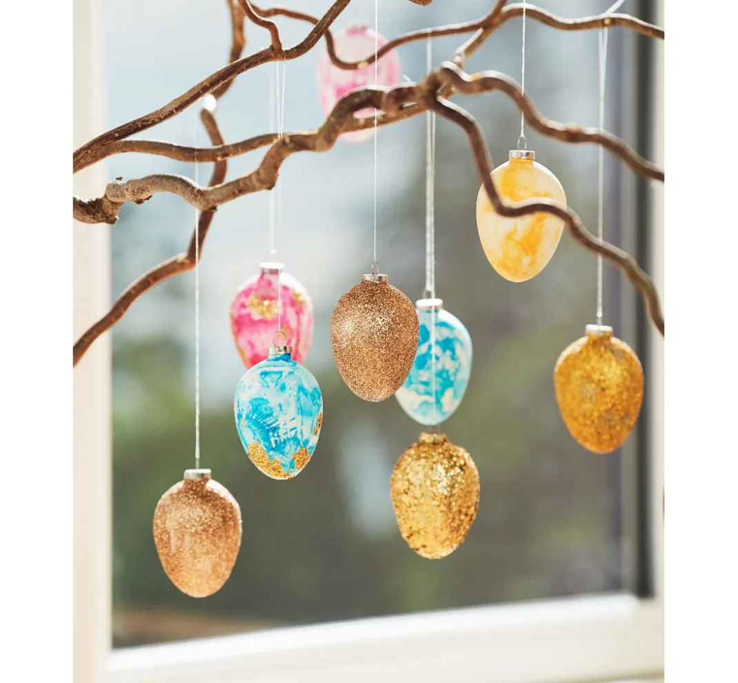 creativ company Terrakotta|Anhänger>Eier-Anhänger, 12 Stück, Terrakotta, weiß, H 6 cm