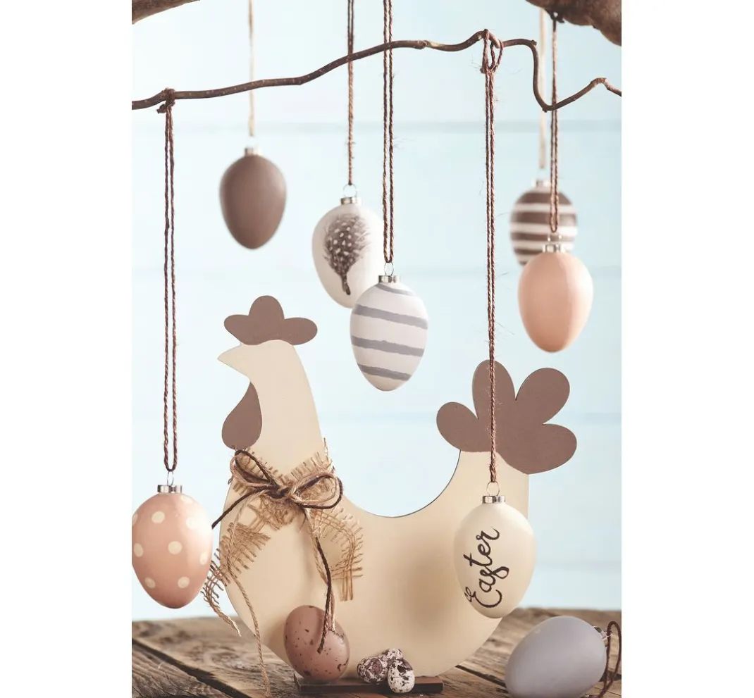 creativ company Terrakotta|Anhänger>Eier-Anhänger, 12 Stück, Terrakotta, weiß, H 6 cm