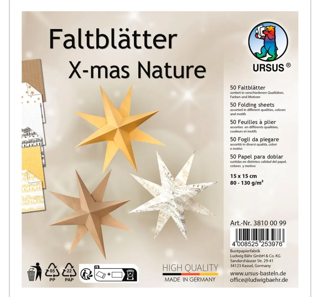 URSUS Falt- & Origamipapier|Origami & Papier Falten>Faltblätter "Xmas Nature"