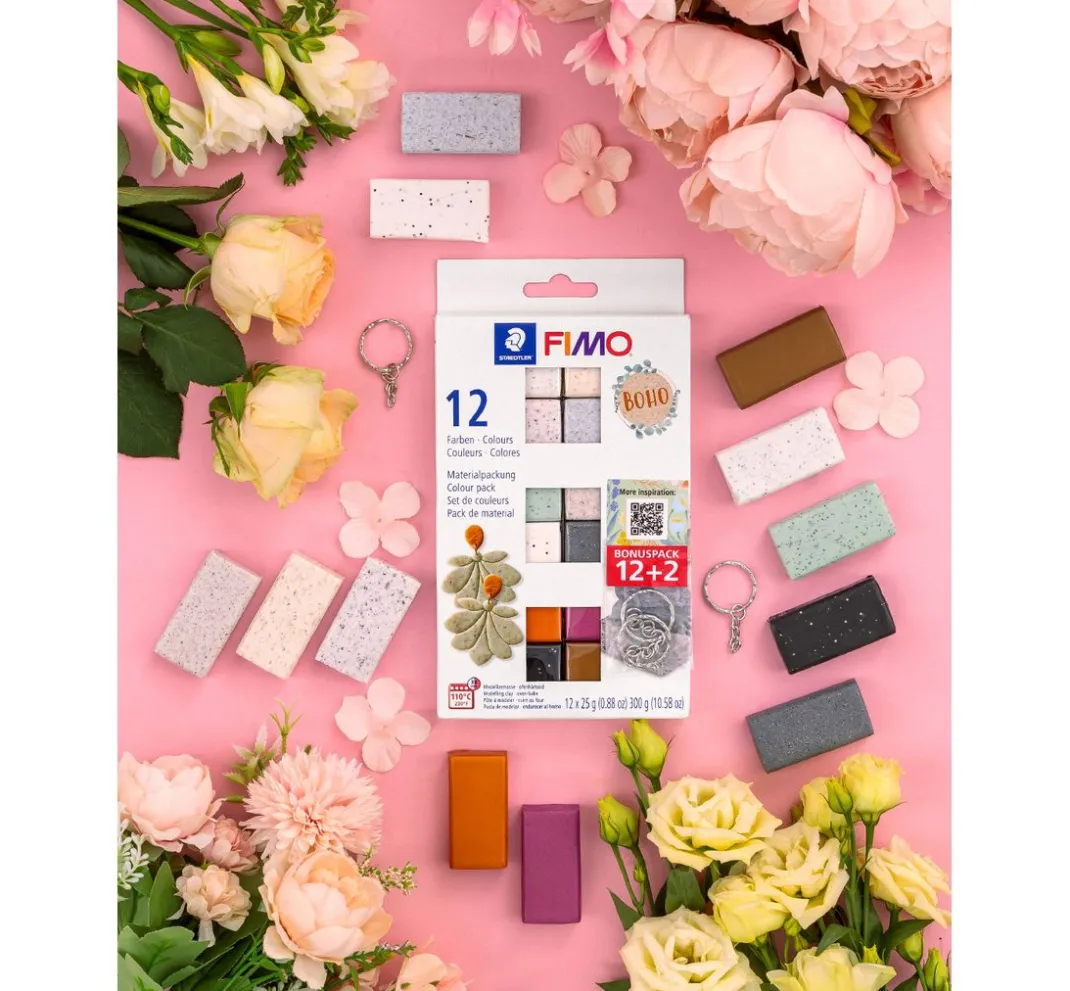 Kinder FIMO Modelliermasse|Modellieren>soft Materialpackung "Boho Effect", 12 Farben