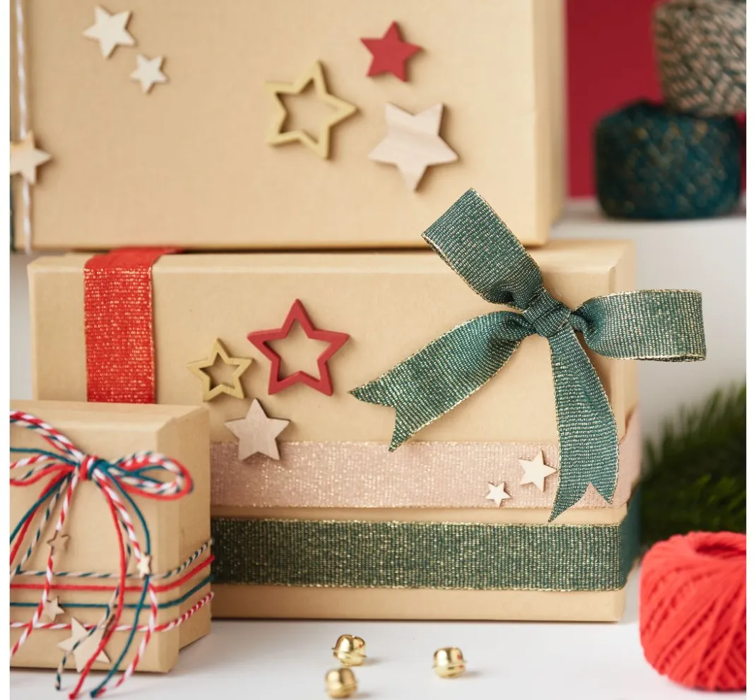 PRÄSENT Geschenk- & Ringelband|Deko-, Motiv- & Schmuckband>Geschenkband-Set "Christmas Leinen“