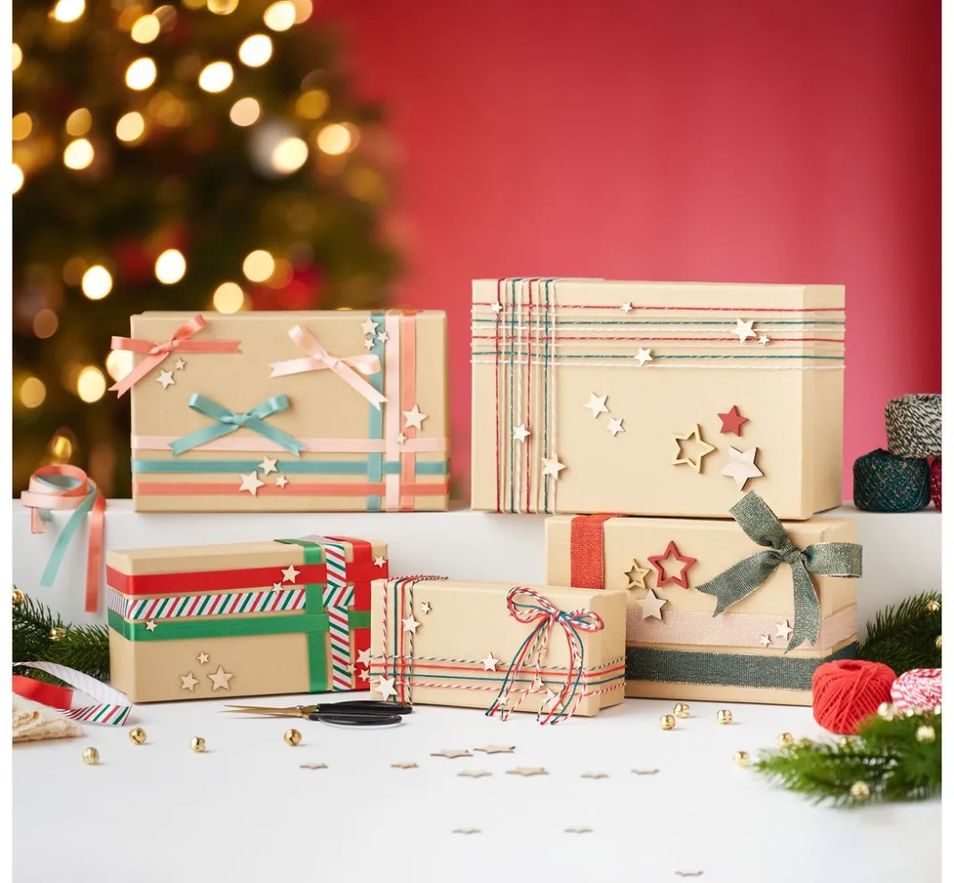 PRÄSENT Geschenk- & Ringelband|Deko-, Motiv- & Schmuckband>Geschenkband-Set "Christmas Leinen“