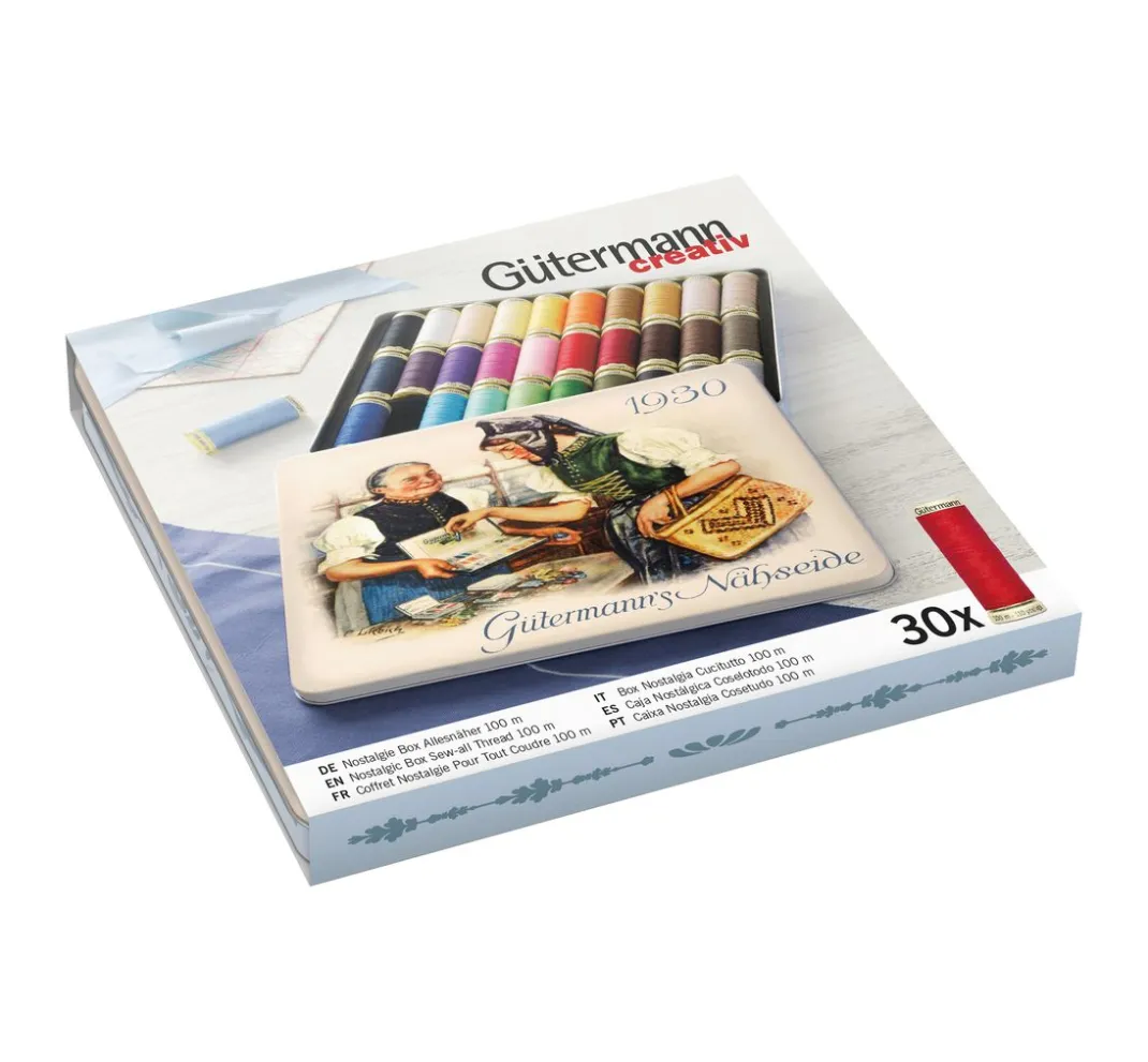 Gütermann creativ Nähgarne & Overlockgarn|Nähsets>Gütermann Nostalgie-Box Allesnäher, 30 Spulen