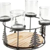 ohne Marke Diverse Materialien|Kerzenhalter>Holz-Metall-Adventskranz mit Baumsilhouette