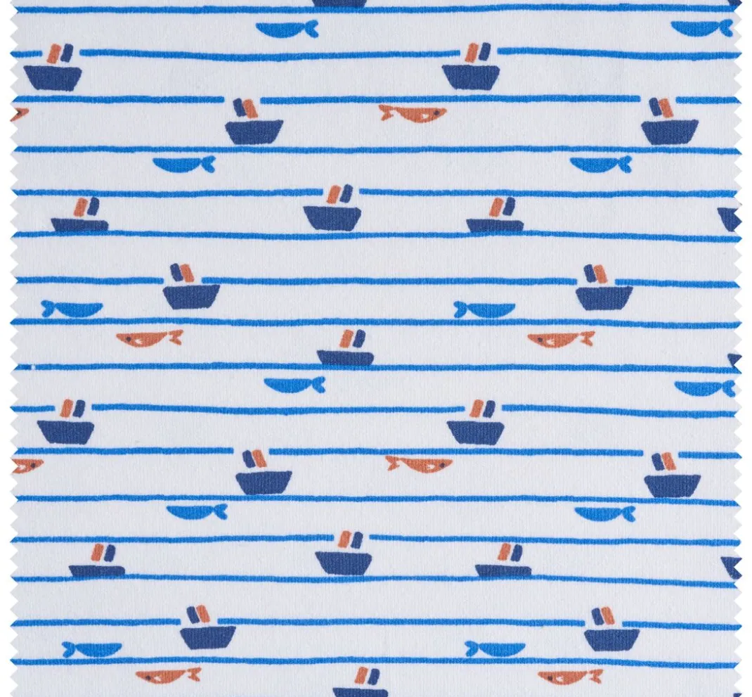 VBS Marktplatz Jerseystoff|Stoff Meterware>Jersey-Stoff "Boote und Fische"