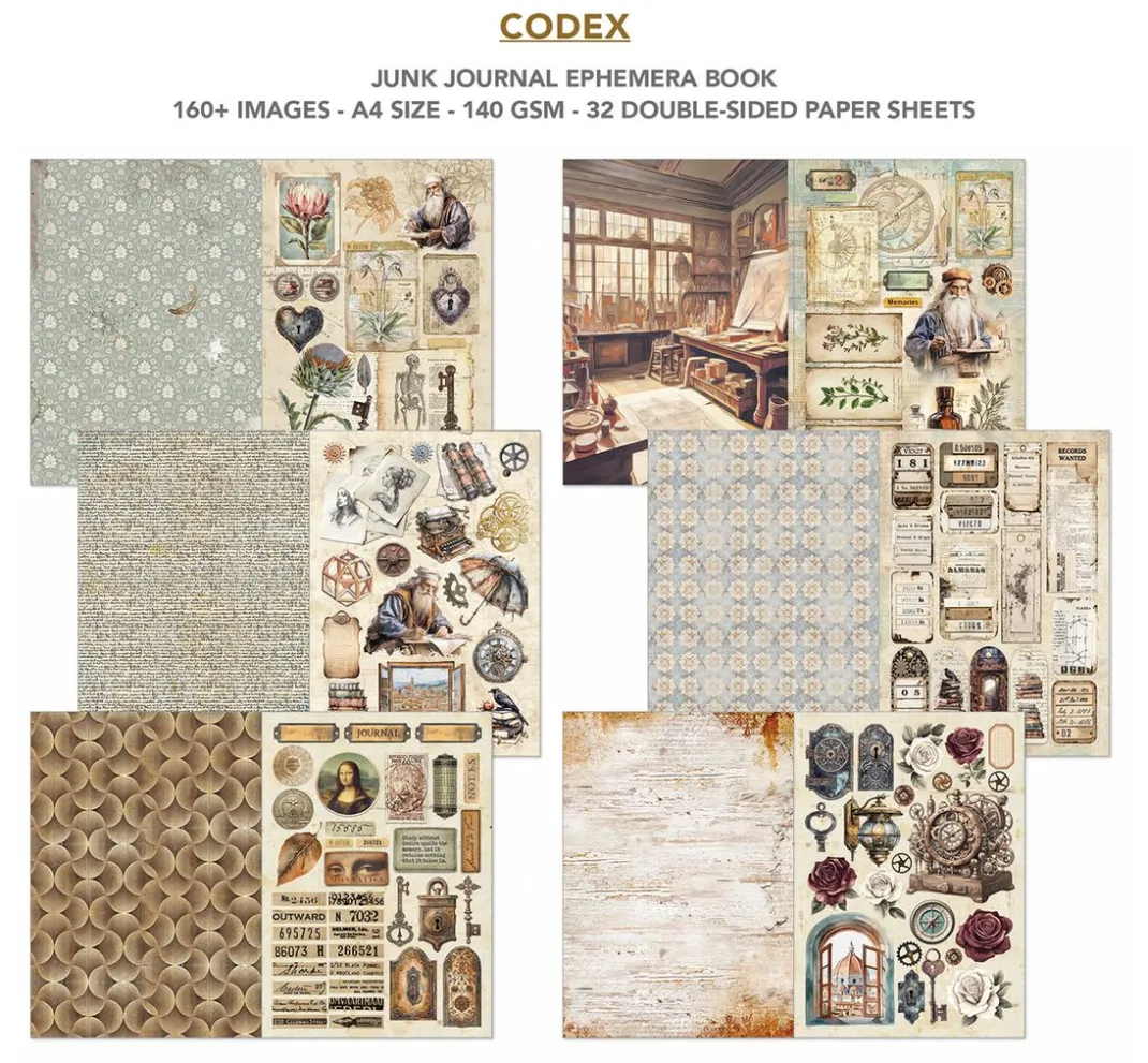 Ciao Bella Papier-Bastelsets|Farb- & Motivblöcke>Junk Journal & Ephemera Book "Codex"