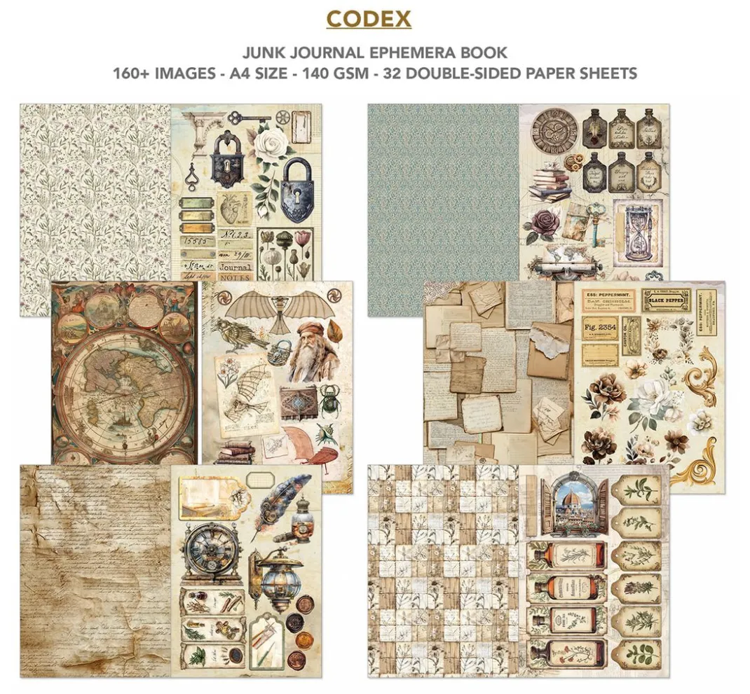 Ciao Bella Papier-Bastelsets|Farb- & Motivblöcke>Junk Journal & Ephemera Book "Codex"