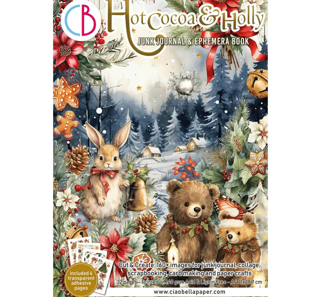 Ciao Bella Papier-Bastelsets|Farb- & Motivblöcke>Junk Journal & Ephemera Book "Hot Cocoa & Holly"