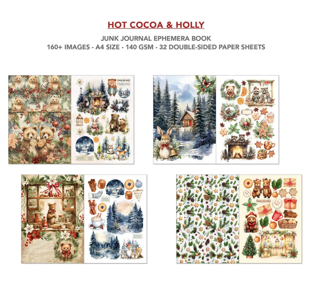 Ciao Bella Papier-Bastelsets|Farb- & Motivblöcke>Junk Journal & Ephemera Book "Hot Cocoa & Holly"