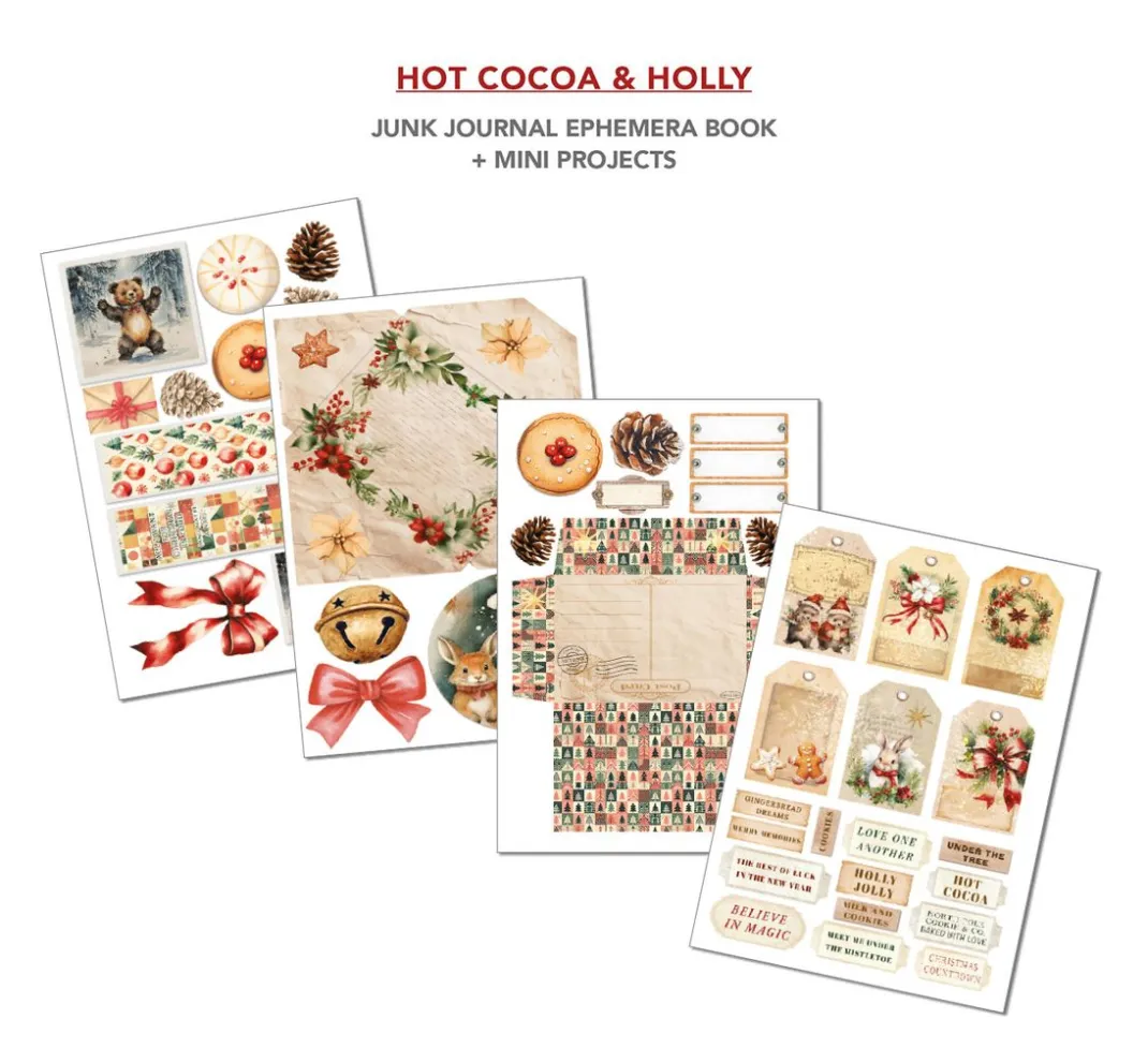 Ciao Bella Papier-Bastelsets|Farb- & Motivblöcke>Junk Journal & Ephemera Book "Hot Cocoa & Holly"