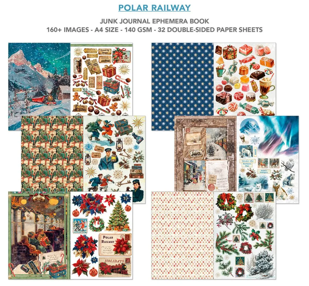 Ciao Bella Papier-Bastelsets|Farb- & Motivblöcke>Junk Journal & Ephemera Book "Polar Railway"