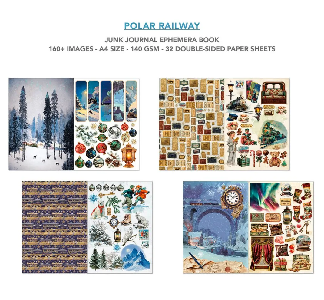 Ciao Bella Papier-Bastelsets|Farb- & Motivblöcke>Junk Journal & Ephemera Book "Polar Railway"