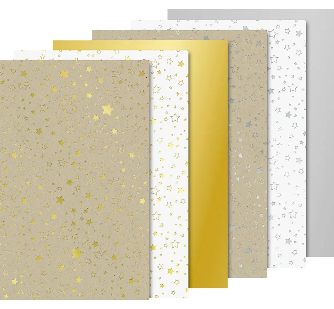 Kinder Heyda Papier|Tonpapier & Fotokarton>Karton-Block "Sterne" Gold/Silber