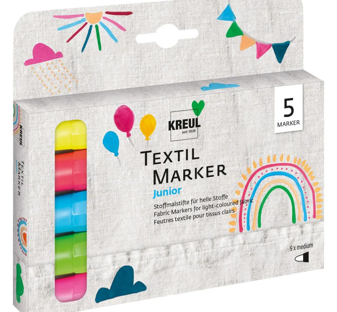 Kinder Kreul Stifte & Marker|Farbsets>Textil Marker medium "Junior", 5er-Set