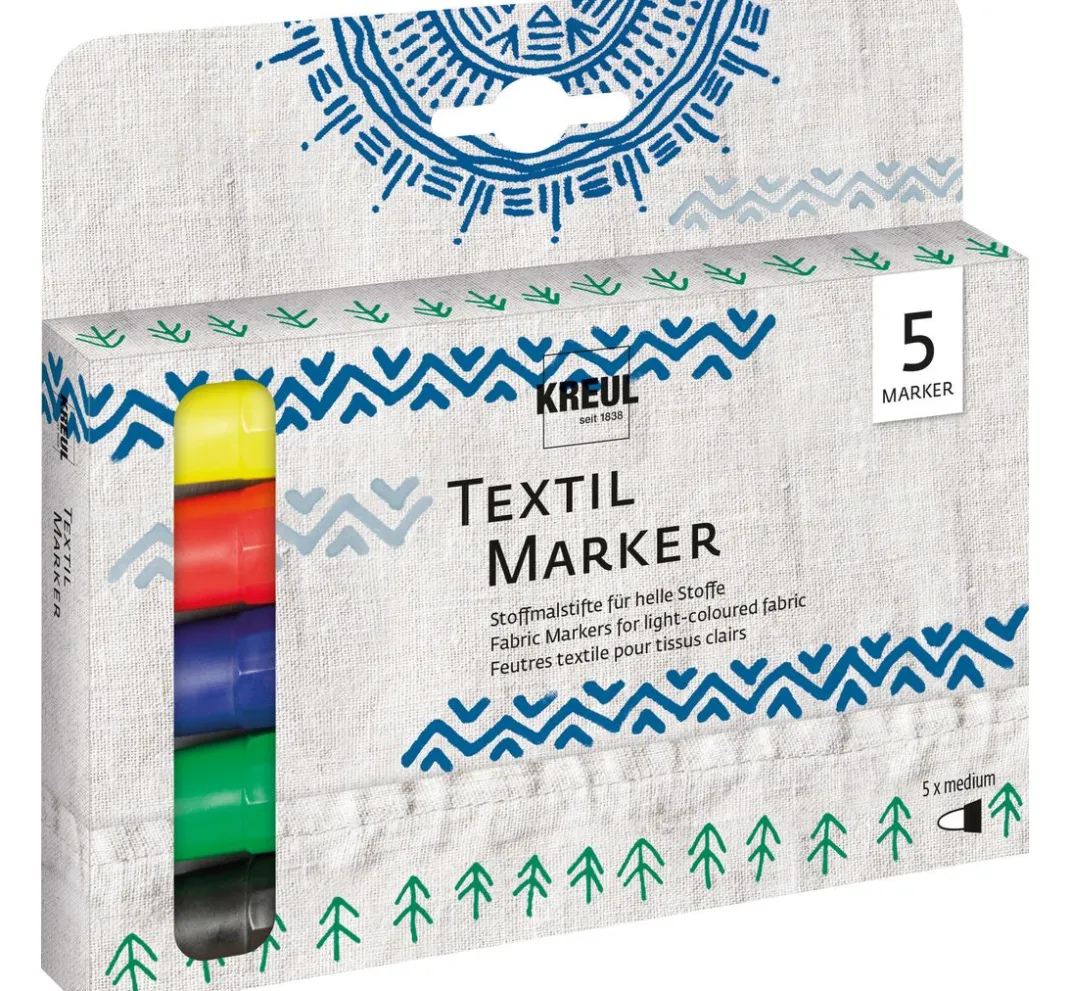 Kinder Kreul Kreative Stifte & Marker|Textilfarbe>KREUL Textil Marker medium, 5er-Set