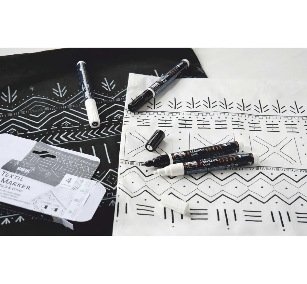 Kreul Textilfarbe|Farbsets>Textil Marker Opak "Black & White", 4er-Set