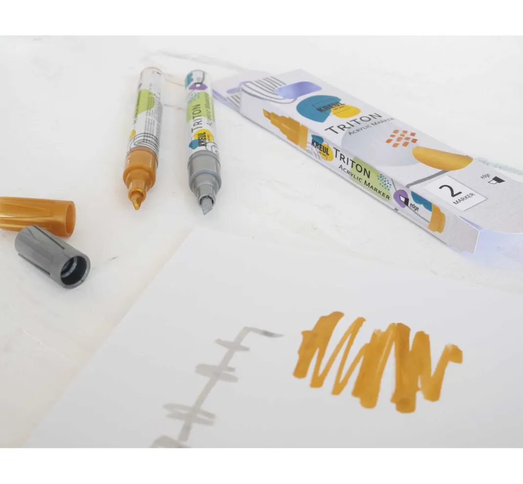 Kreul Künstler Stifte|Künstlerfarbe>KREUL Triton Acrylic Marker "edge", 2er-Set, Silber & Gold