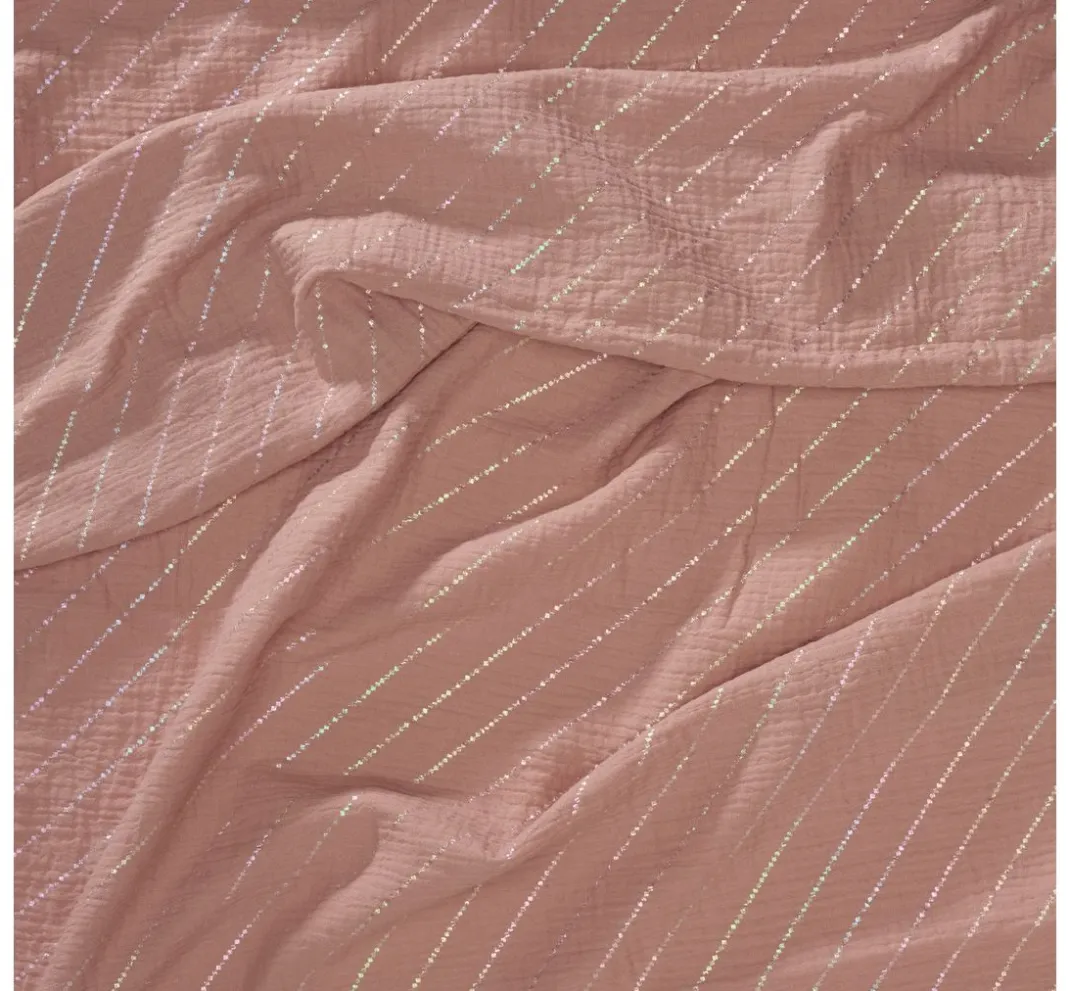 Rico Design Musselin Stoff|Stoff Meterware>Krinkel-Musselin Baumwoll-Stoff mit Hot-Foil Effekt "Streifen"