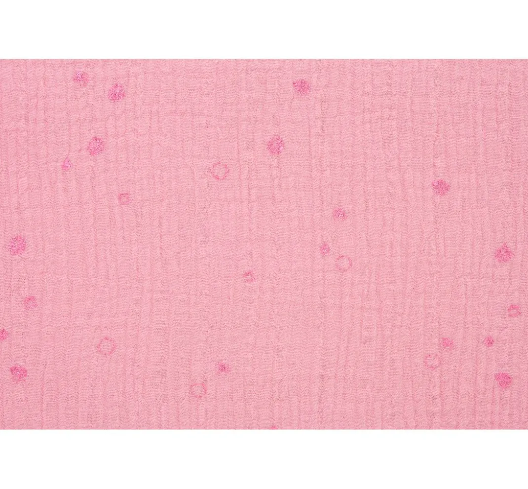 Rico Design Musselin Stoff|Stoff Meterware>Krinkel-Musselin Baumwoll-Stoff mit Metallic-Effekt "Wild Dots-Lachsrosa"