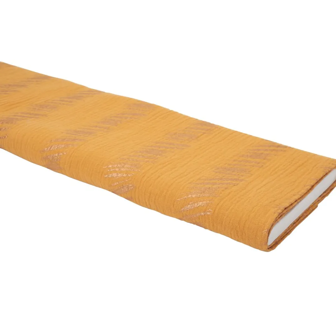 Rico Design Musselin Stoff|Stoff Meterware>Krinkel-Musselin Baumwoll-Stoff mit Gold-Effekt "Transformation" Crush Stipes