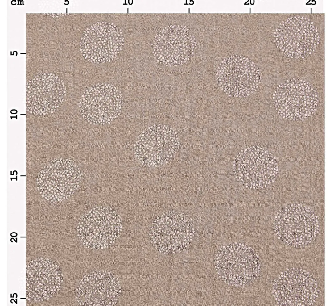 Rico Design Musselin Stoff|Stoff Meterware>Krinkel-Musselin Baumwoll-Stoff mit Metallic-Effekt "Sakura Blossom Taupe"